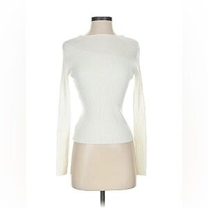 Commense NWT White Viscose Blend Sheer Combo Knit Top Cropped Long sleeve cowl